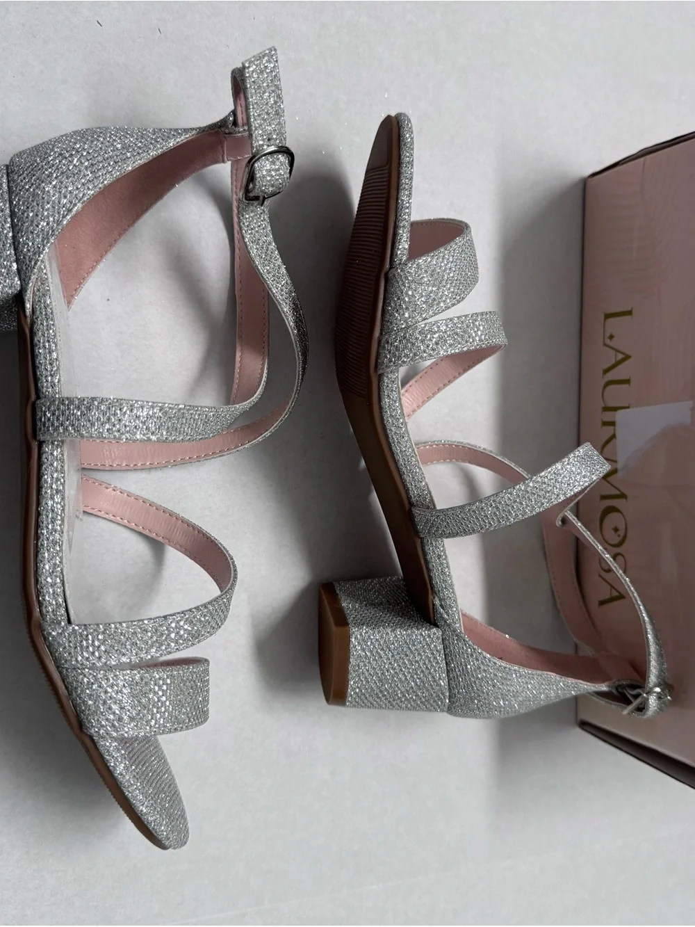 Big Girls Glitter Silver Sandals with Heels - Size 4